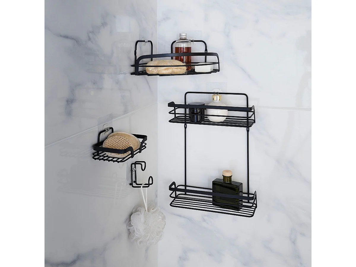 Panier de Douche Angle Adhésif "Filaire Premium" 29cm Noir