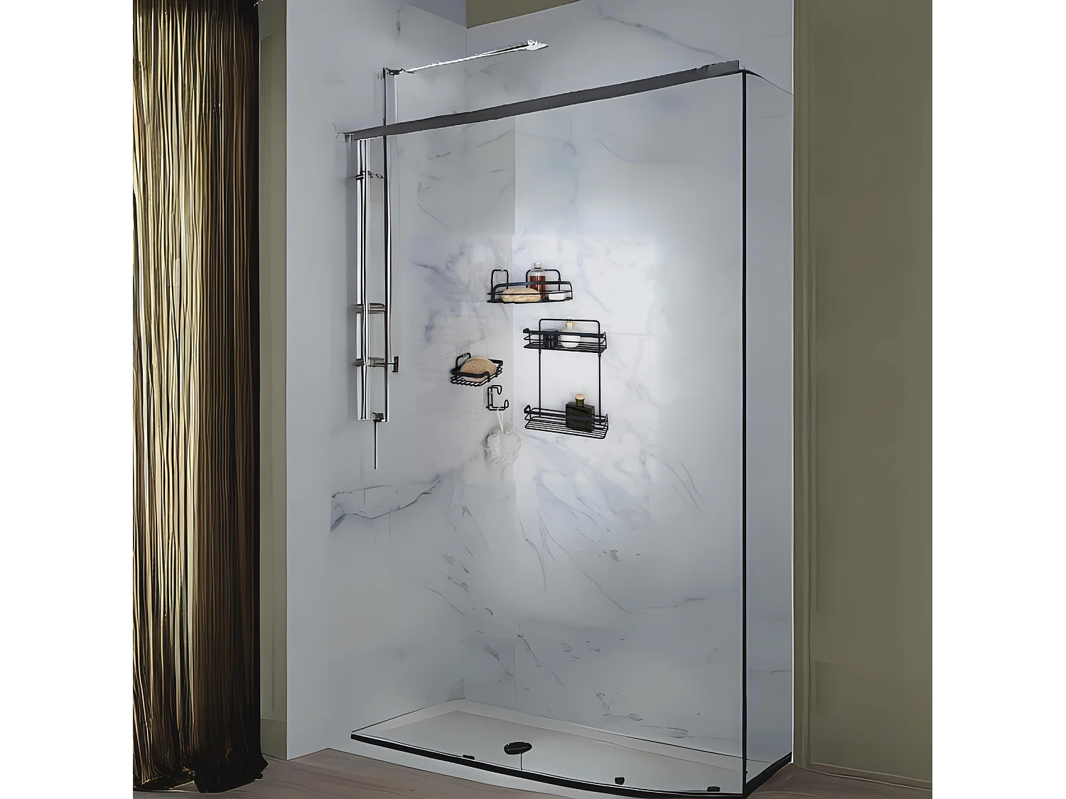 Panier de Douche Angle Adhésif "Filaire Premium" 29cm Noir