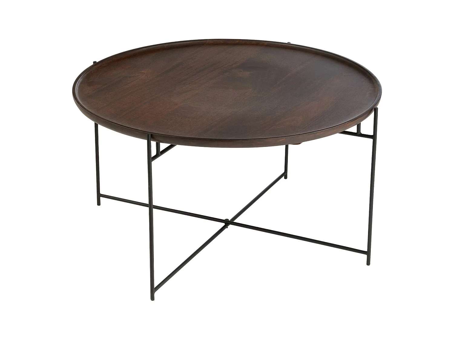 Table basse ronde bois de manguier et fer marron noir élégance