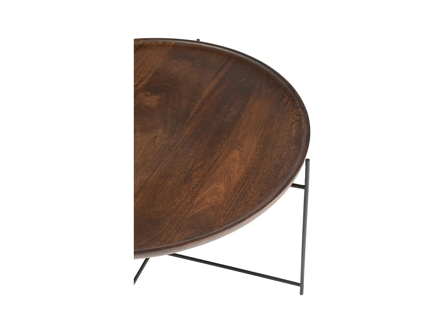 Table basse ronde bois de manguier et fer marron noir élégance