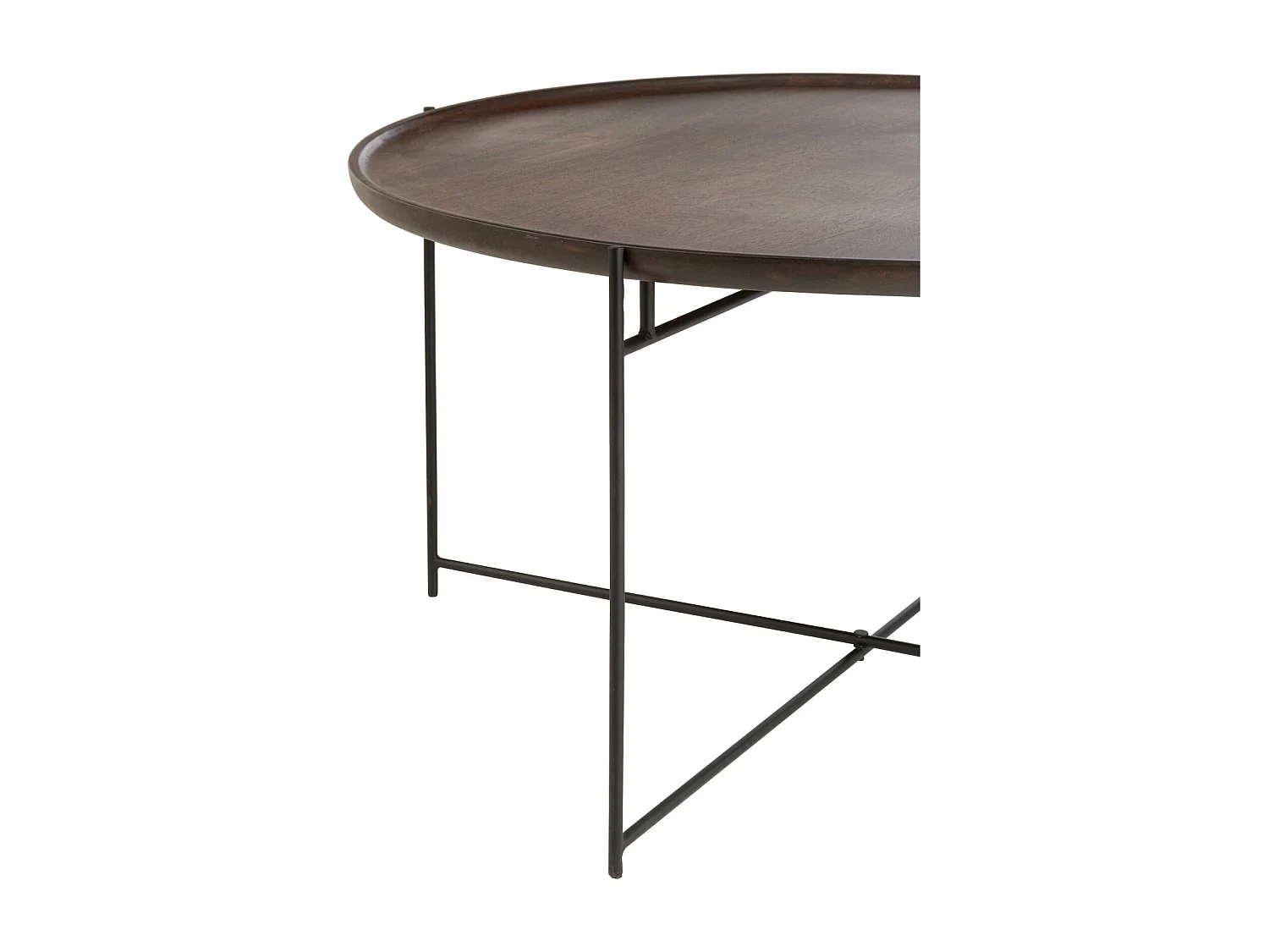 Table basse ronde bois de manguier et fer marron noir élégance