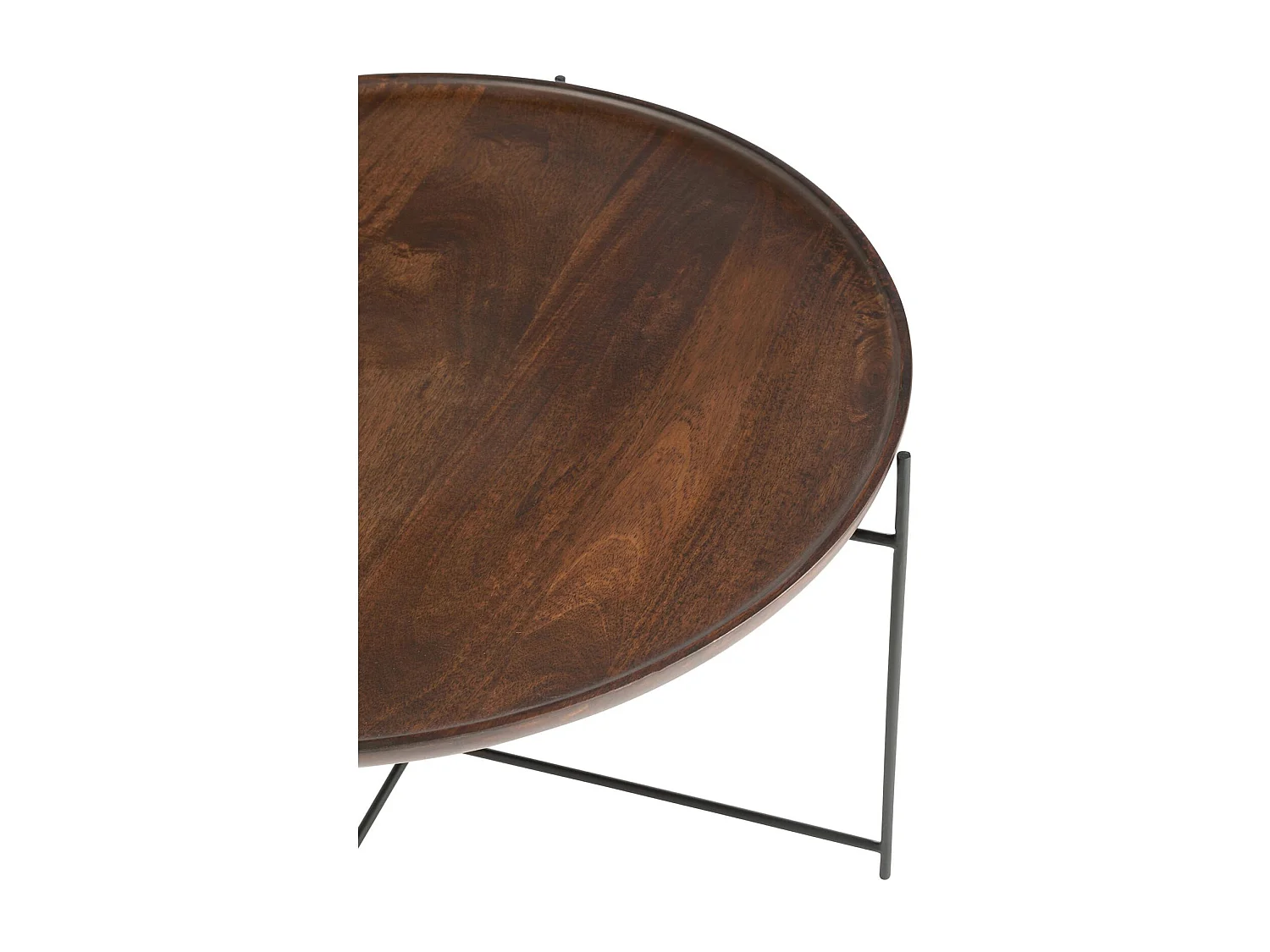Table basse ronde bois de manguier et fer marron noir élégance
