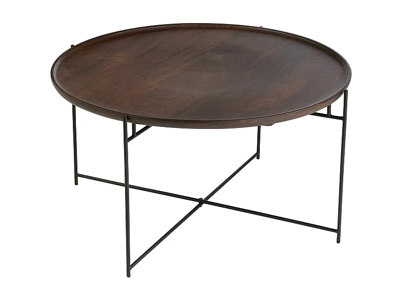 Table basse ronde bois de manguier et fer marron noir élégance