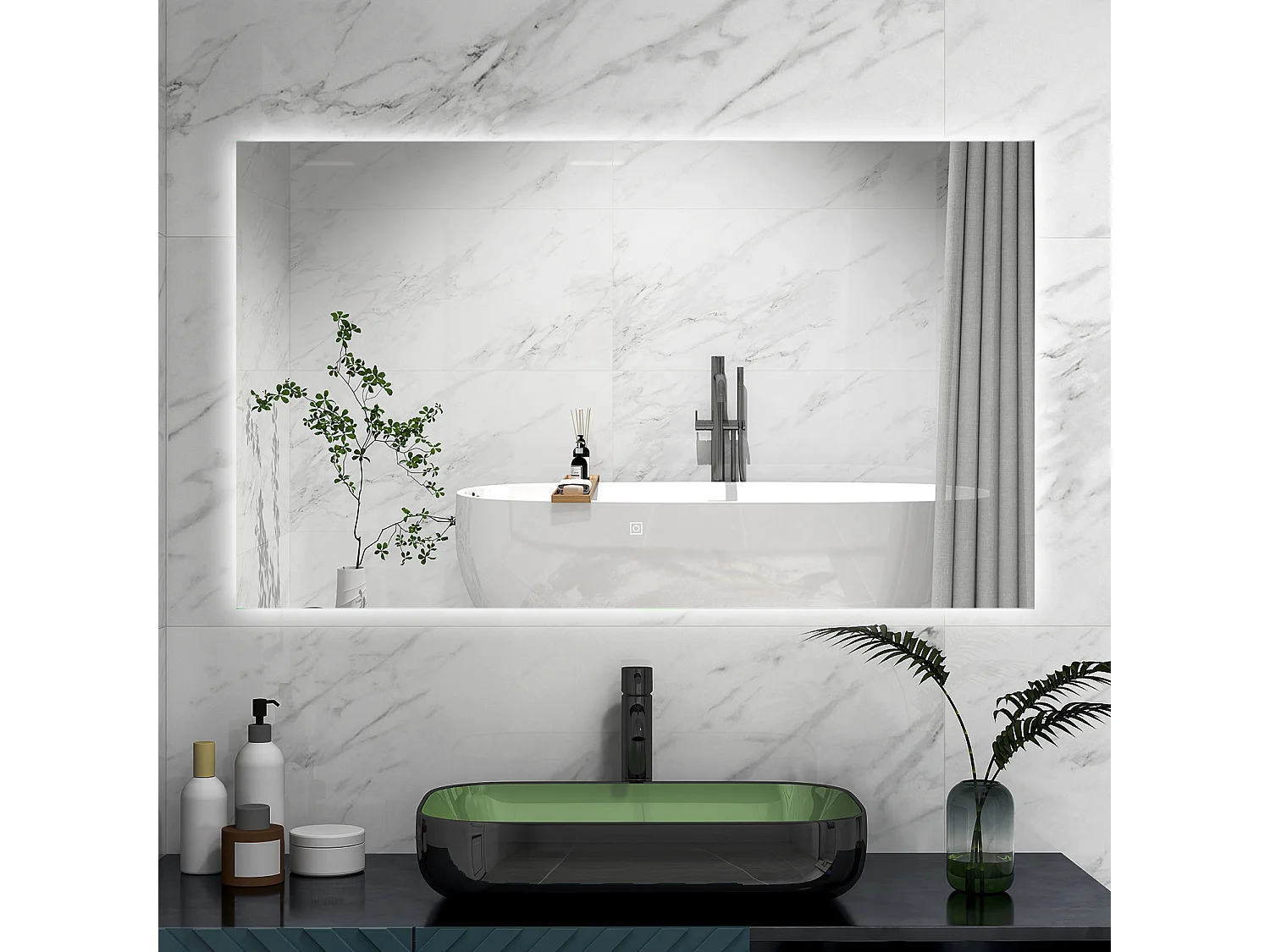 AICA Specchio 100x60cm,Memoria, Antifog,Regorabile,Retroilluminato,doppio interruttore