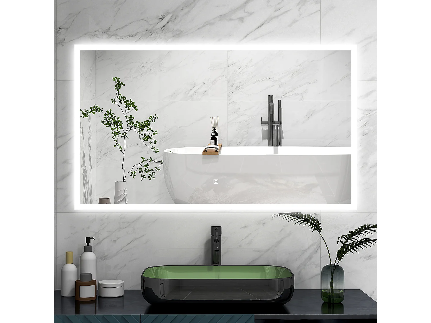 AICA Specchio 100x60cm,3 colori,Memoria, Antifog,Regorabile,Retroilluminato,doppio interruttore