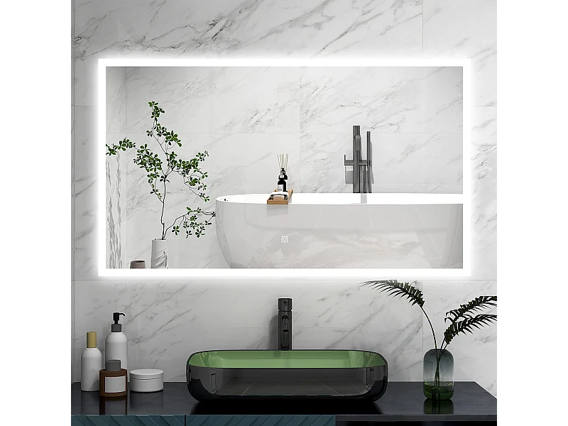 AICA Specchio 90x70cm,3 colori,Memoria, Antifog,Regorabile,Retroilluminato,doppio interruttore