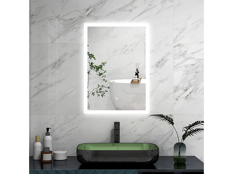 AICA Specchio 70x50cm,3 colori,Memoria, Antifog,Regorabile,Retroilluminato,doppio interruttore