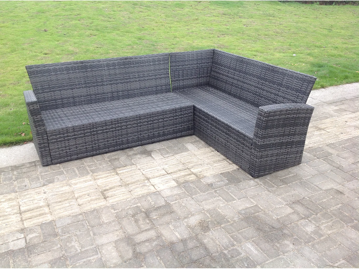 Fimous 9 Seater High Back Rattan Garden Furniture Set Corner Sofa With Black Tempered Glass Dining Table Footstool With Chair