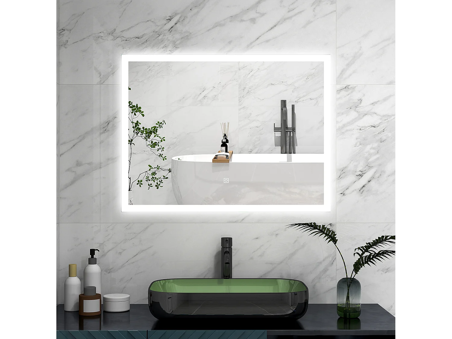 AICA Specchio 60x50cm,3 colori,Memoria, Antifog,Regorabile,Retroilluminato,doppio interruttore