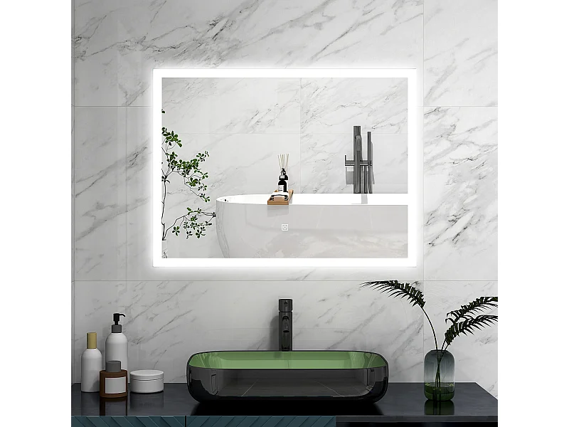 AICA Specchio 60x50cm,3 colori,Memoria, Antifog,Regorabile,Retroilluminato,doppio interruttore