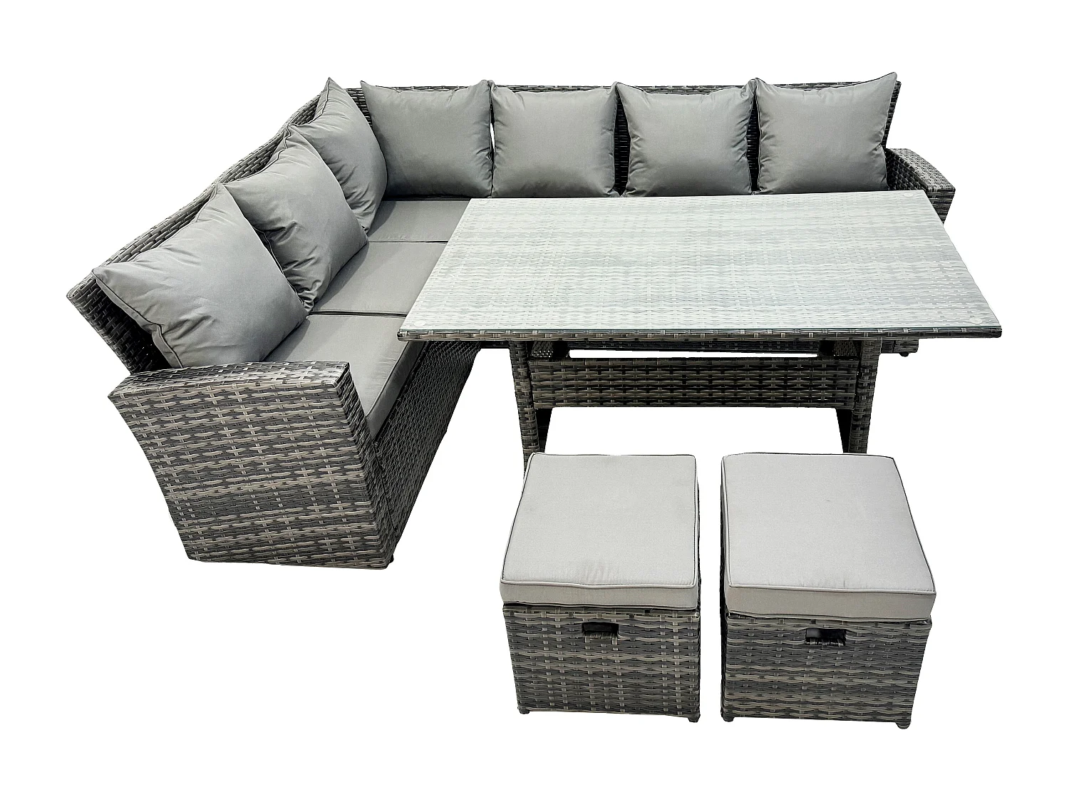 Fimous 8 Seater Garden Rattan Furniture Corner Dining Set with 2 Small Footstools Indoor Outdoor Lounge Sofa Set