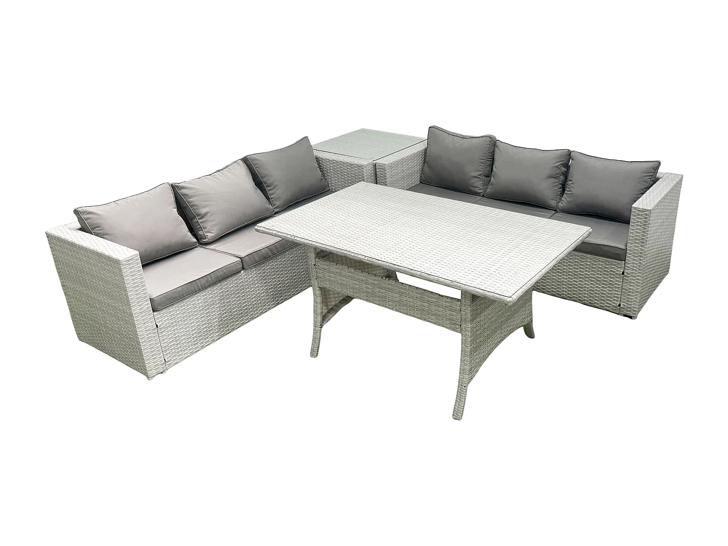 Rattan Gartenmöbel-Set 6 Sitzer mit Esstisch Beistelltisch Hellgrau gemischt