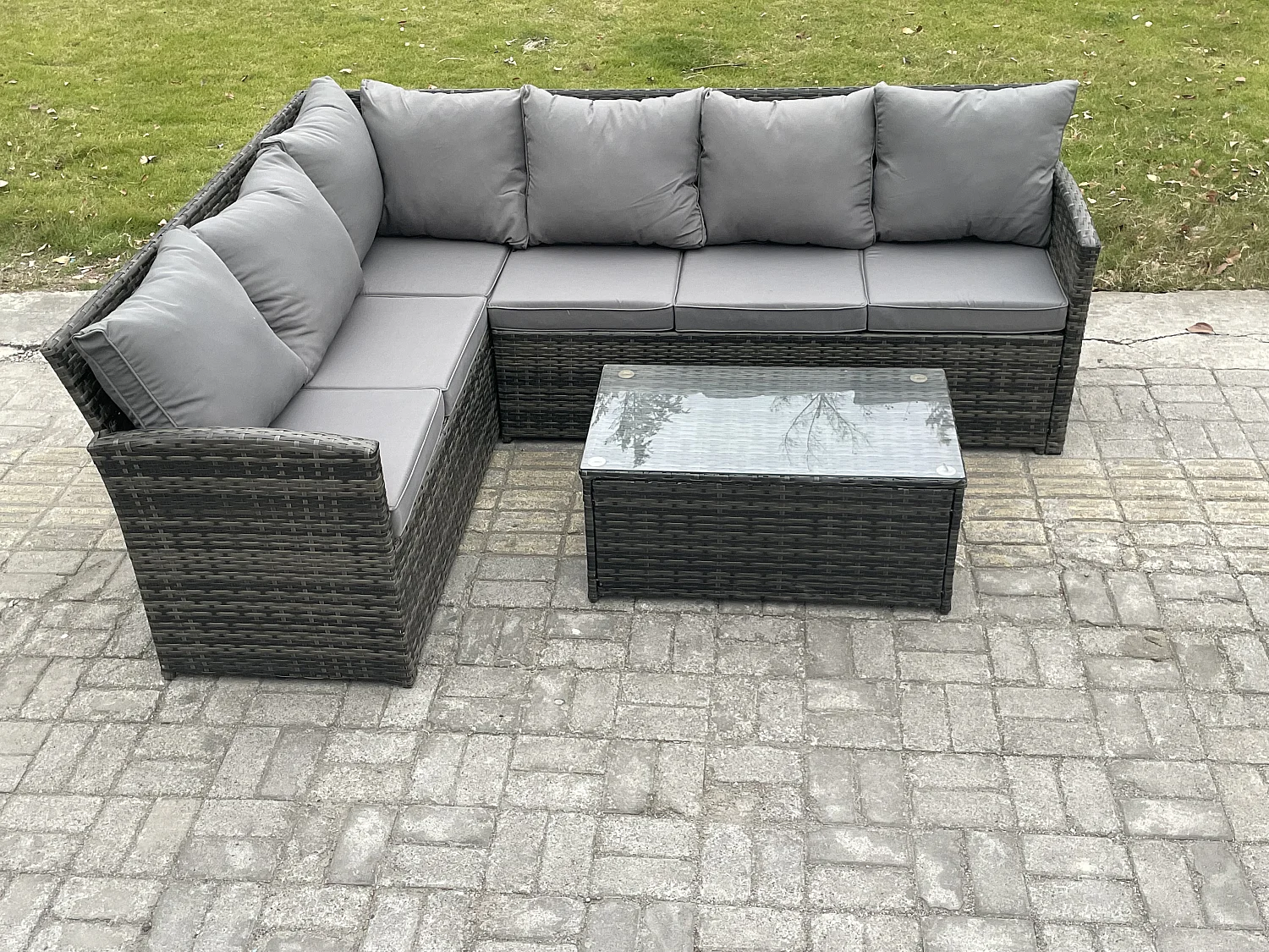 Gartenmöbel-Set aus Rattan mit Rechteckiger Couchtisch Dunkelgrau gemischt