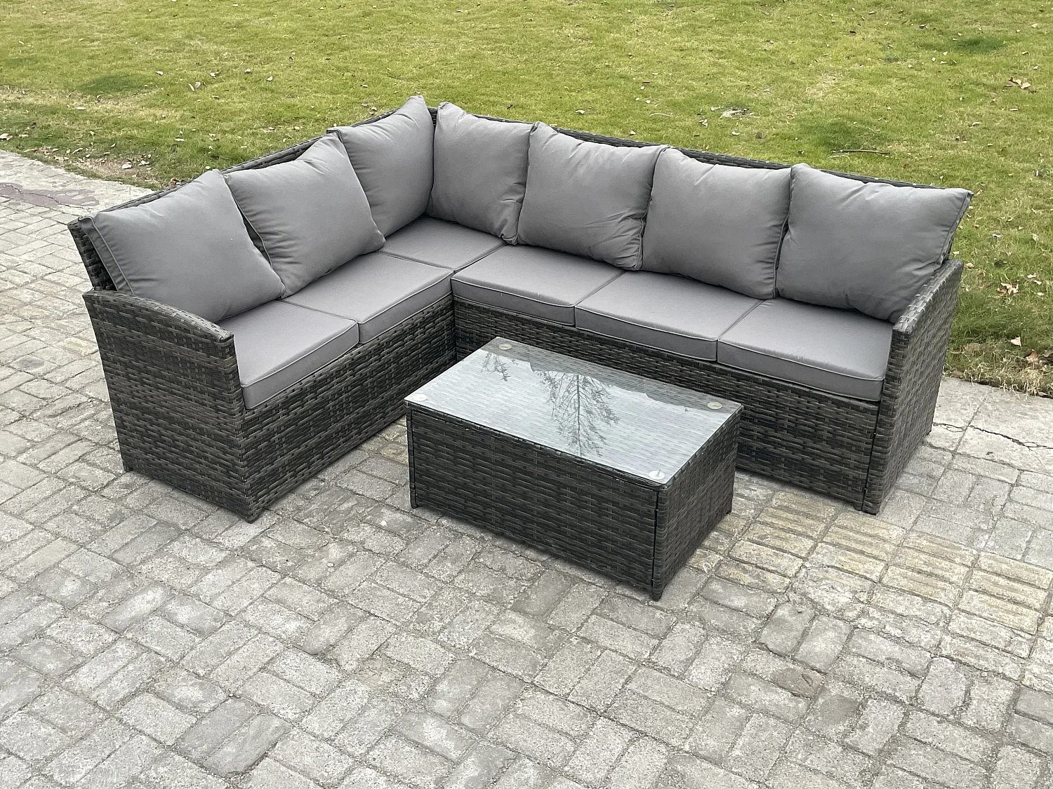 Gartenmöbel-Set aus Rattan mit Rechteckiger Couchtisch Dunkelgrau gemischt