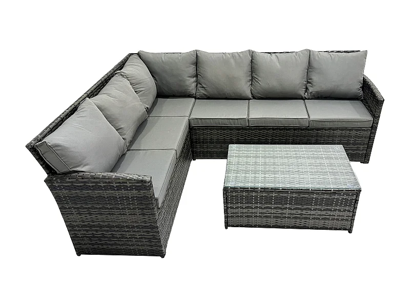 Gartenmöbel-Set aus Rattan mit Rechteckiger Couchtisch Dunkelgrau gemischt