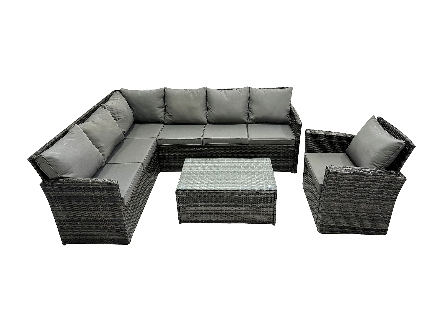 Gartenmöbel-Set aus Rattan mit Rechteckiger Couchtisch Sesseln Dunkelgrau gemischt