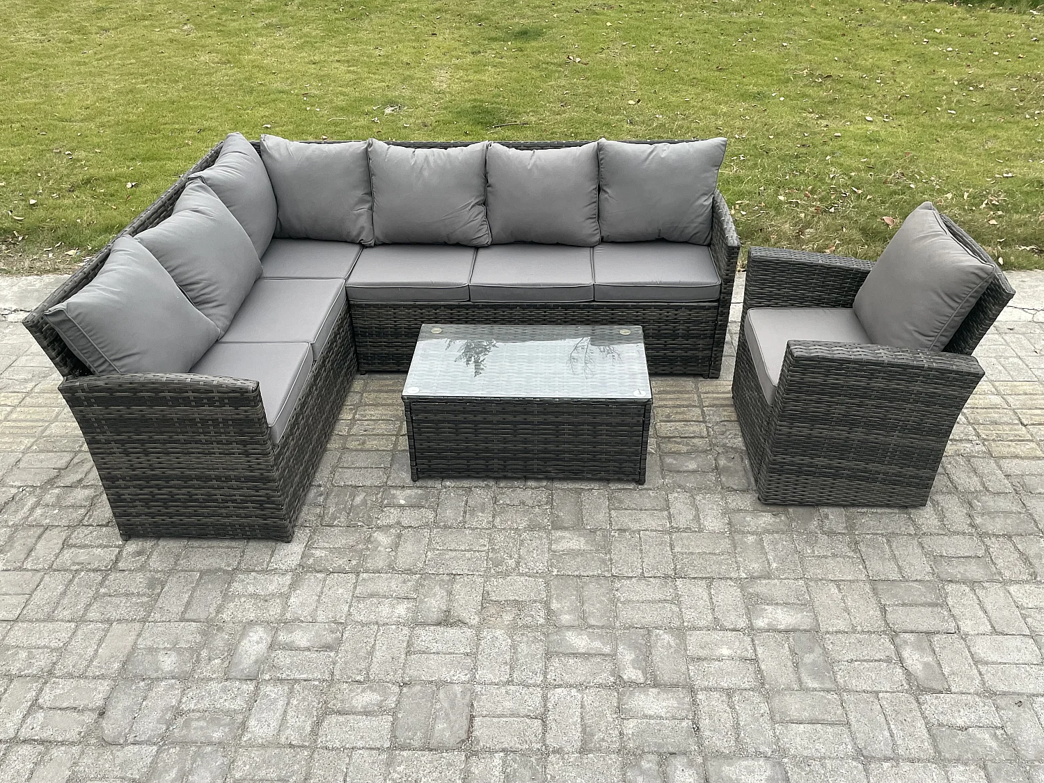 Gartenmöbel-Set aus Rattan mit Rechteckiger Couchtisch Sesseln Dunkelgrau gemischt