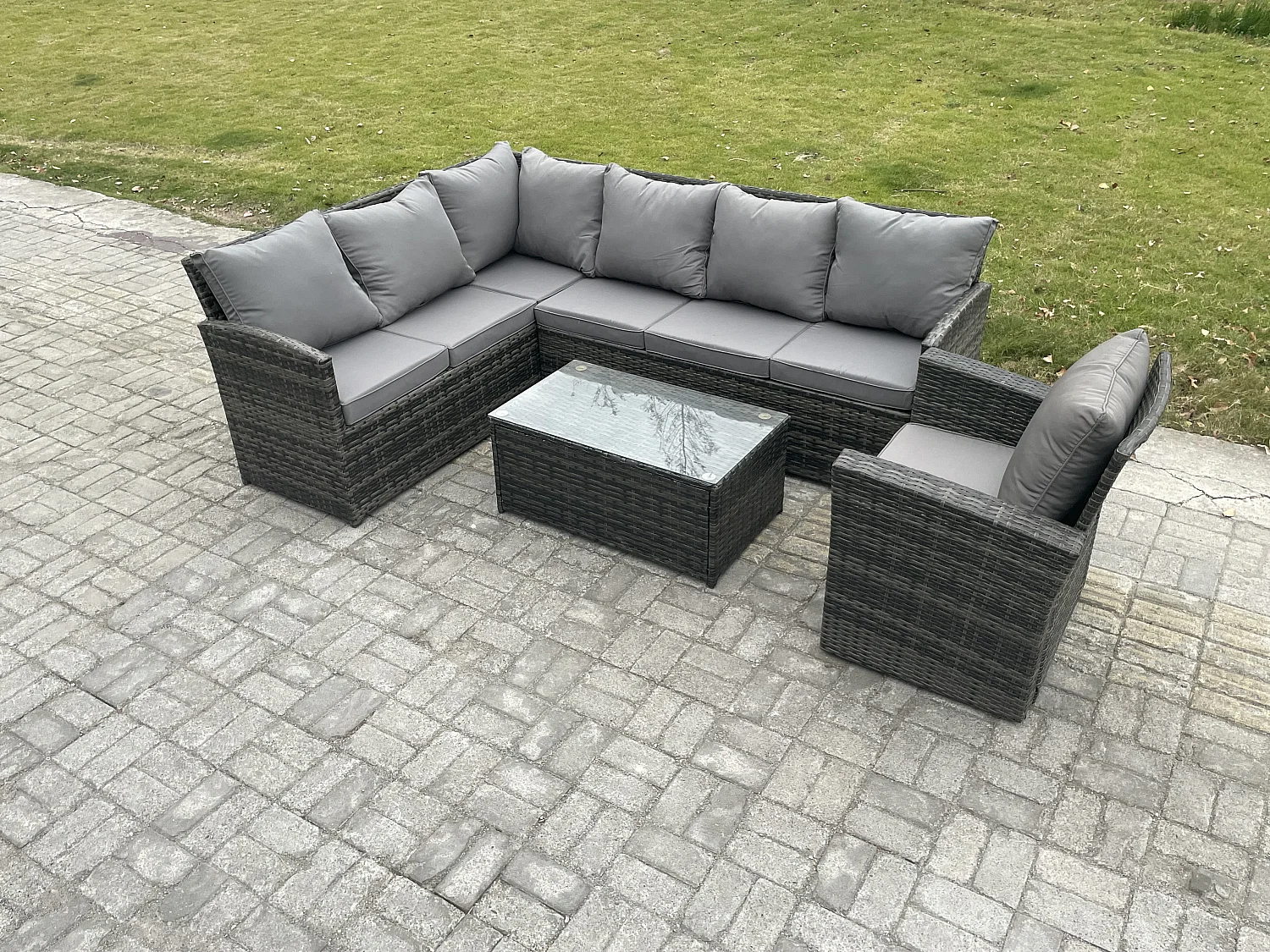 Gartenmöbel-Set aus Rattan mit Rechteckiger Couchtisch Sesseln Dunkelgrau gemischt