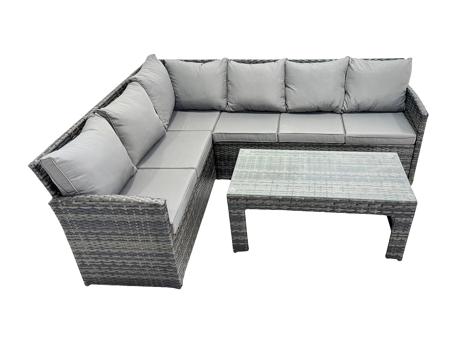 6 Sitzer Outdoor Rattan Gartenmöbel-Set Ecksofa Länger Couchtisch Sets Dunkelgrau gemischt