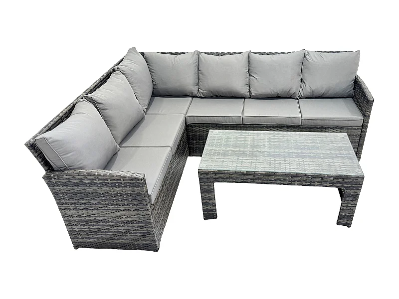 6 Sitzer Outdoor Rattan Gartenmöbel-Set Ecksofa Länger Couchtisch Sets Dunkelgrau gemischt