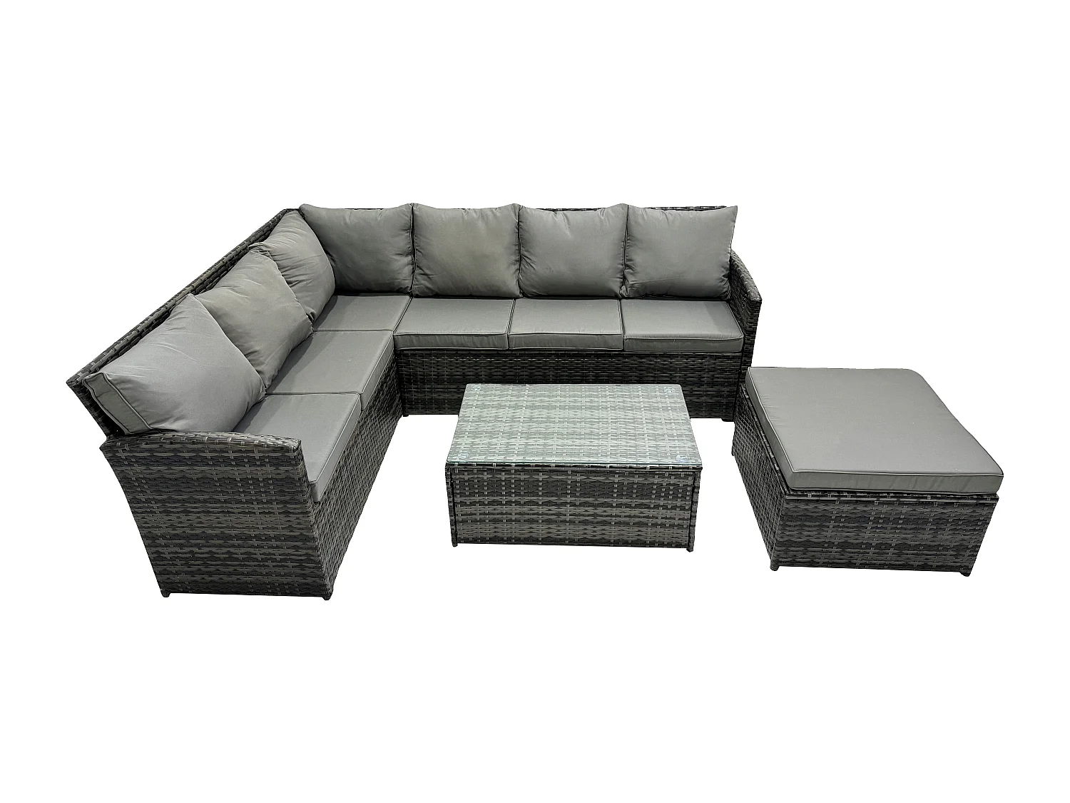 7 Sitzer Gartenmöbel-Set aus Rattan mit Couchtisch Großer Fußhocker Dunkelgrau gemischt