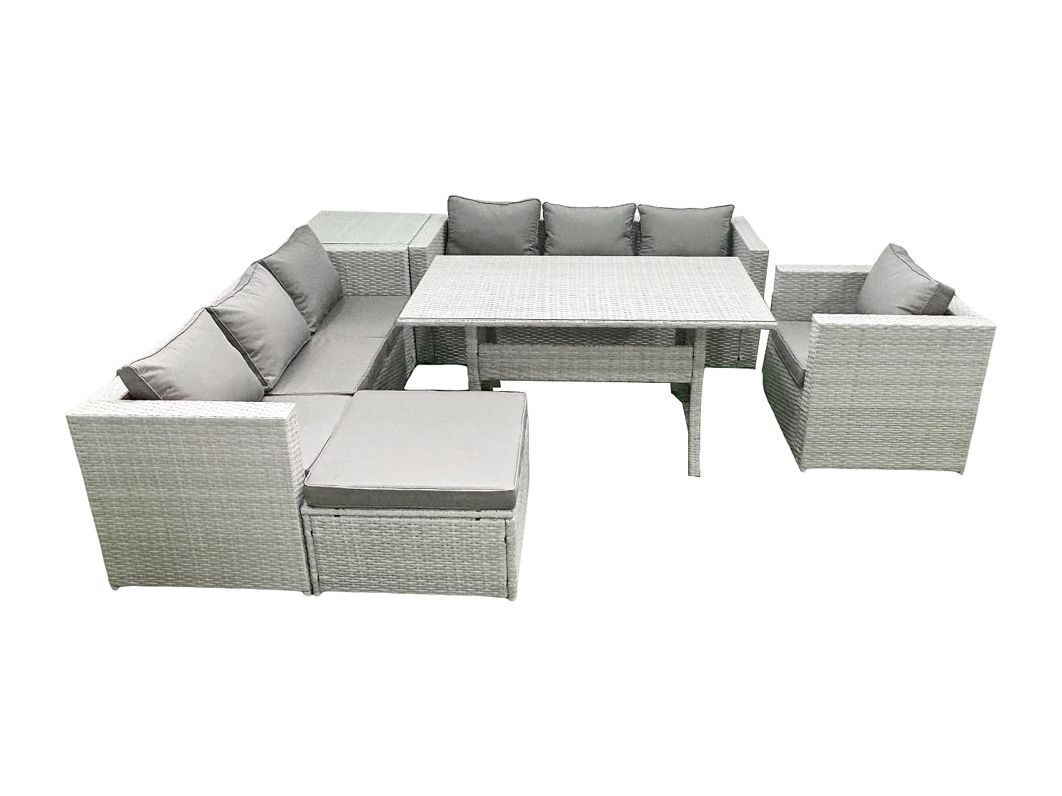 Fimous 6 Pieces Outdoor Rattan Sofa Set with Cushions Patio Garden Furniture Sets with Armchair Dining Table Side Table Big Footstool