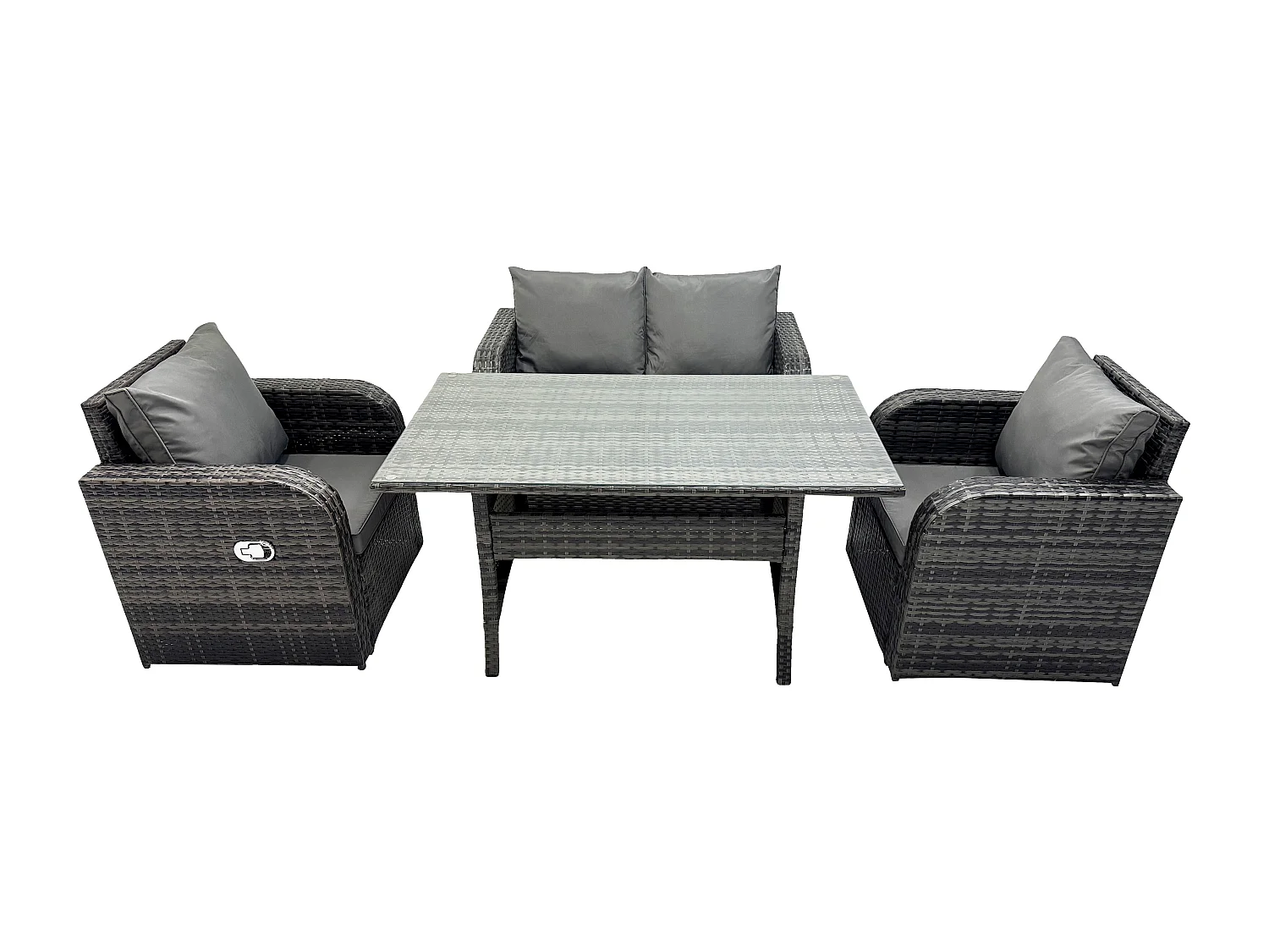 Dunkelgrau Polyrattan Gartenmöbel-Set Liebe Sofa Liegestuhl Outdoor Rechteckiger Esstisch 4 Sitzer