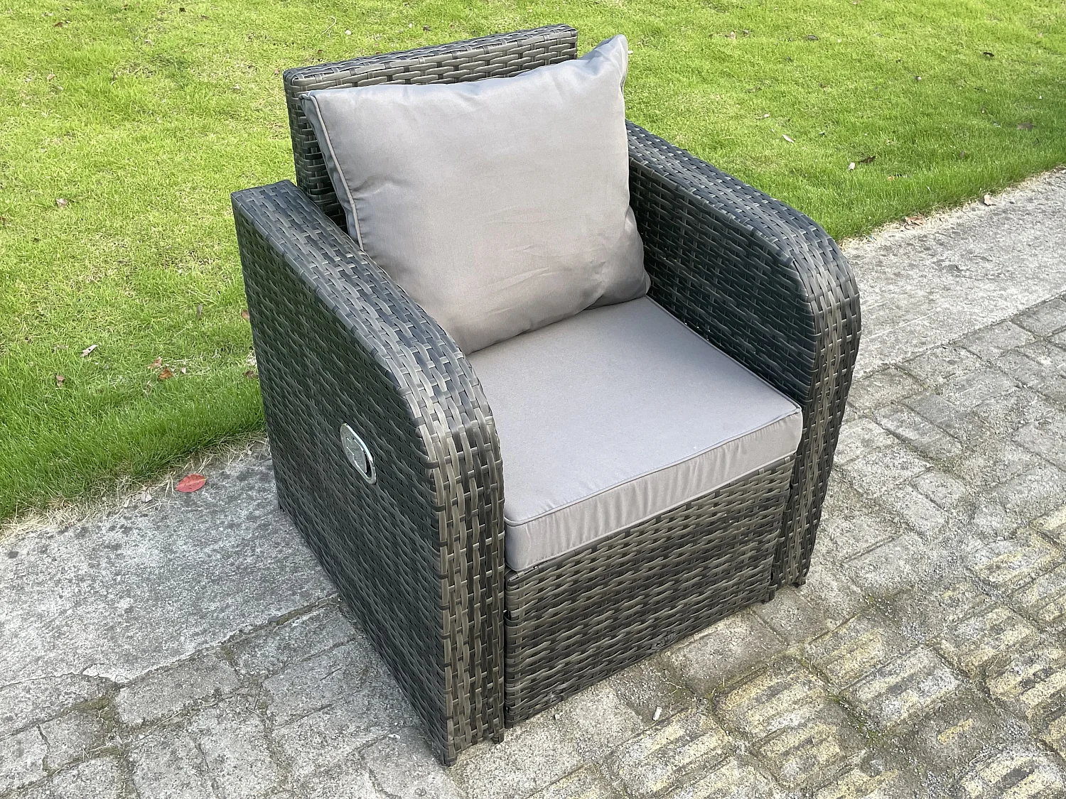 Dunkelgrau Polyrattan Gartenmöbel-Set Liebe Sofa Liegestuhl Outdoor Rechteckiger Esstisch 4 Sitzer