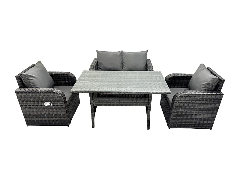 Dunkelgrau Polyrattan Gartenmöbel-Set Liebe Sofa Liegestuhl Outdoor Rechteckiger Esstisch 4 Sitzer