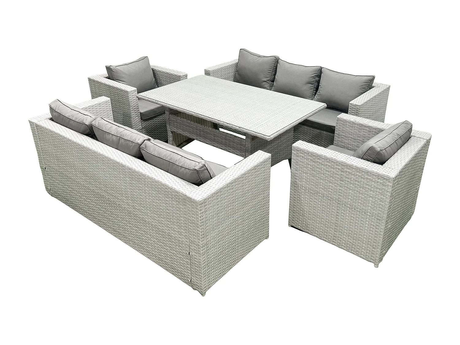 Fimous Rattan Garden Furniture Set Outdoor 8 Seater Patio Dinin g Sofa Sets with Dining Table 2 Chairs Light Grey Mixed