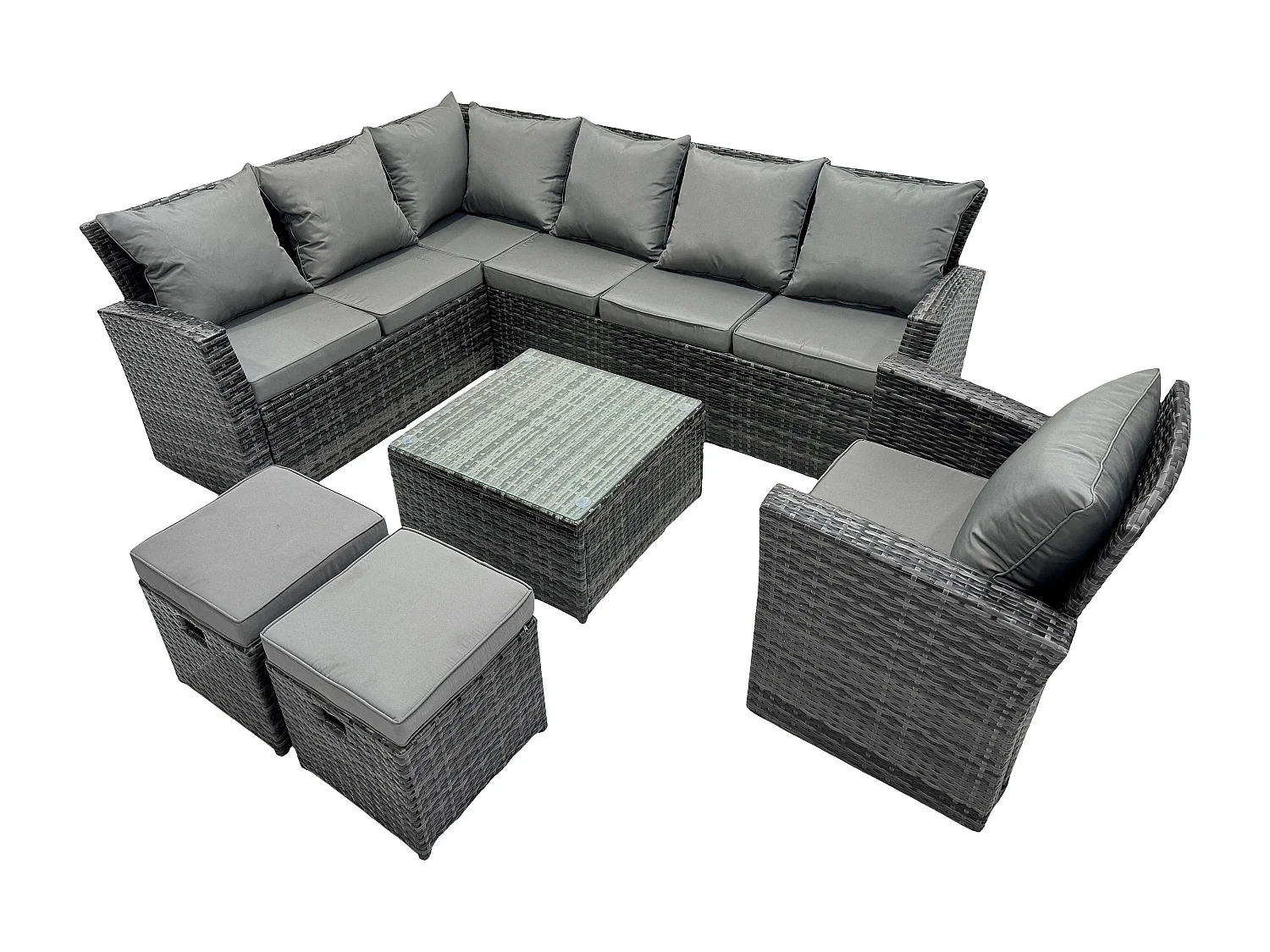 Fimous 9 Seater High Back Rattan Garden Furniture Set Corner Sofa With Square Coffee Table Footstool With Chair