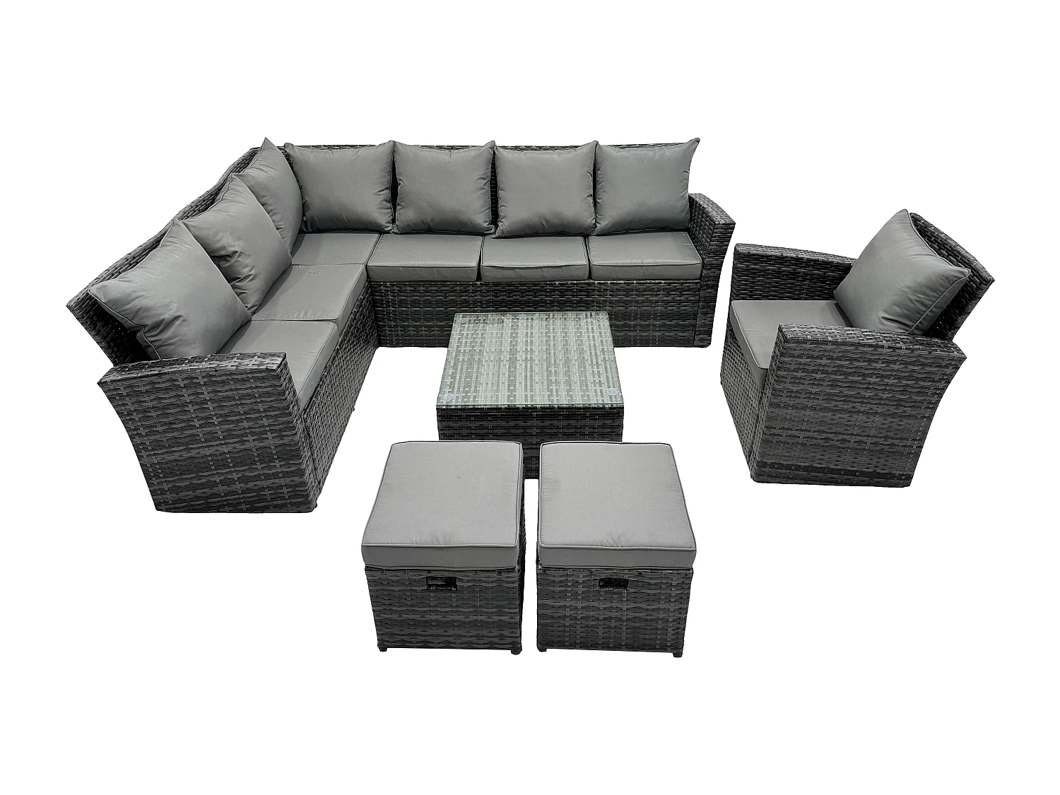 Fimous 9 Seater High Back Rattan Garden Furniture Set Corner Sofa With Square Coffee Table Footstool With Chair