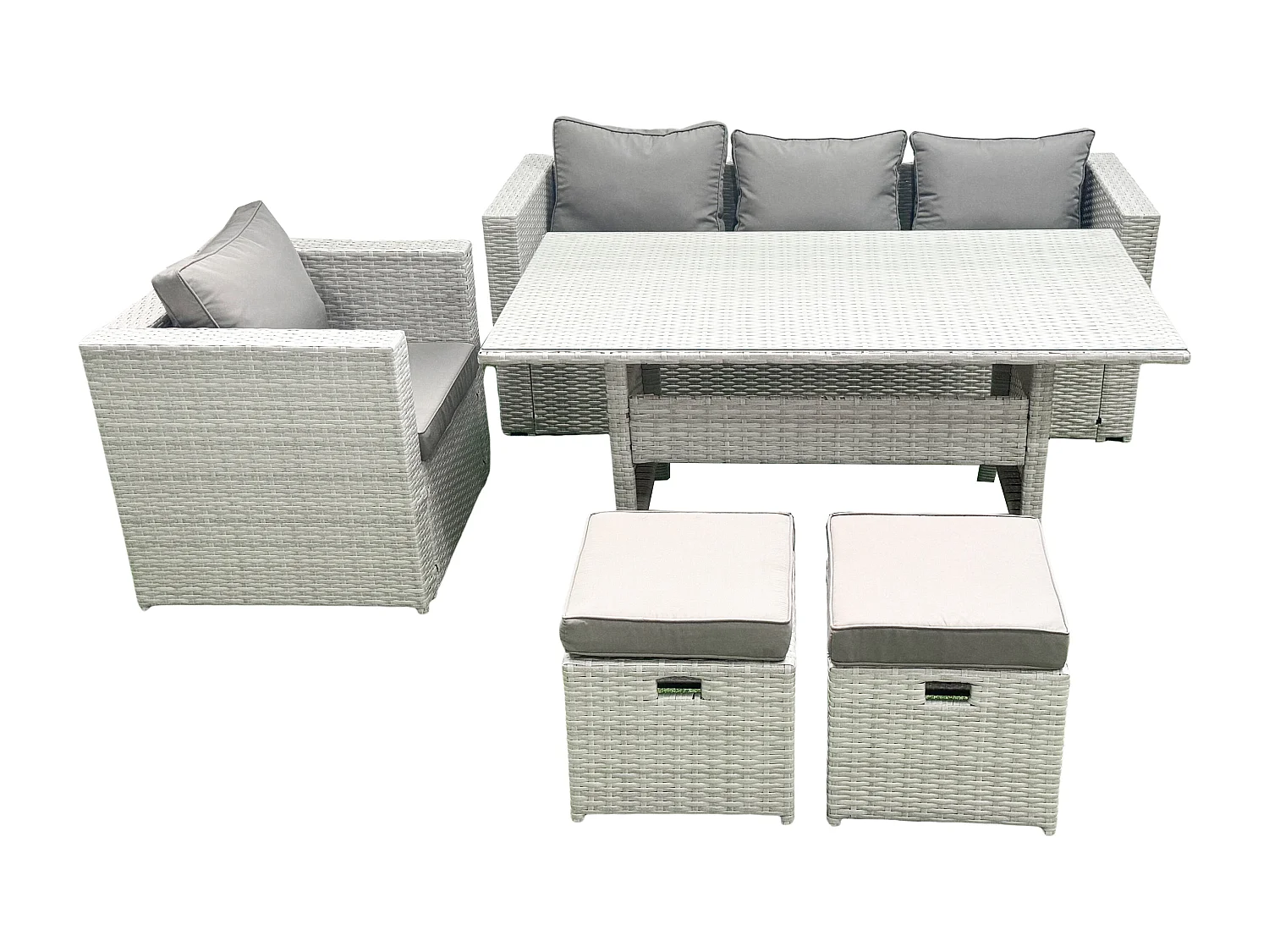 Gartenmöbel-Set aus Rattan mit Sofa Esstisch Kleiner Hockern Hellgrau gemischt