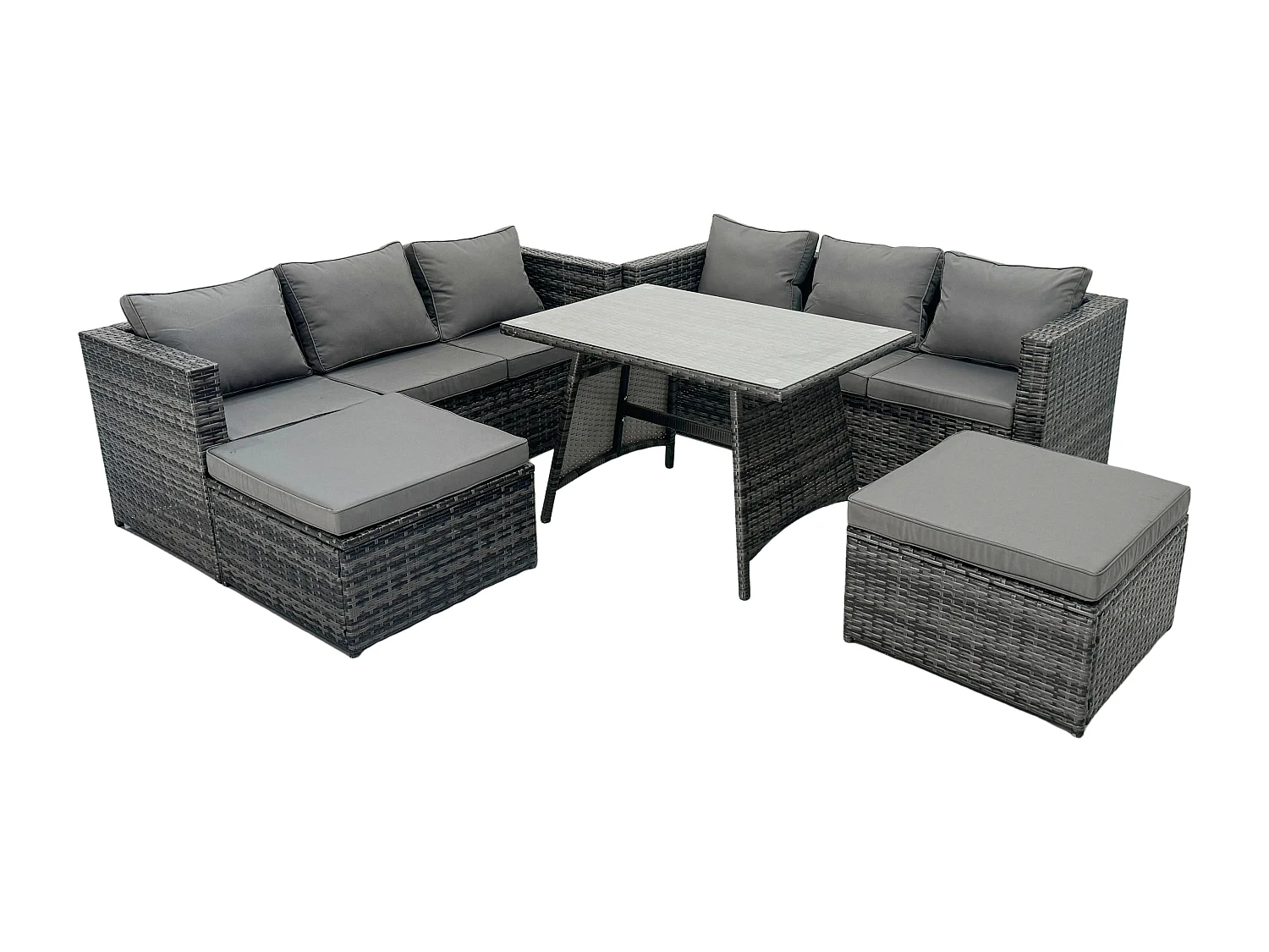 Fimous 8 Seater Lounge Rattan Sofa Dining Table Outdoor Garden Furniture