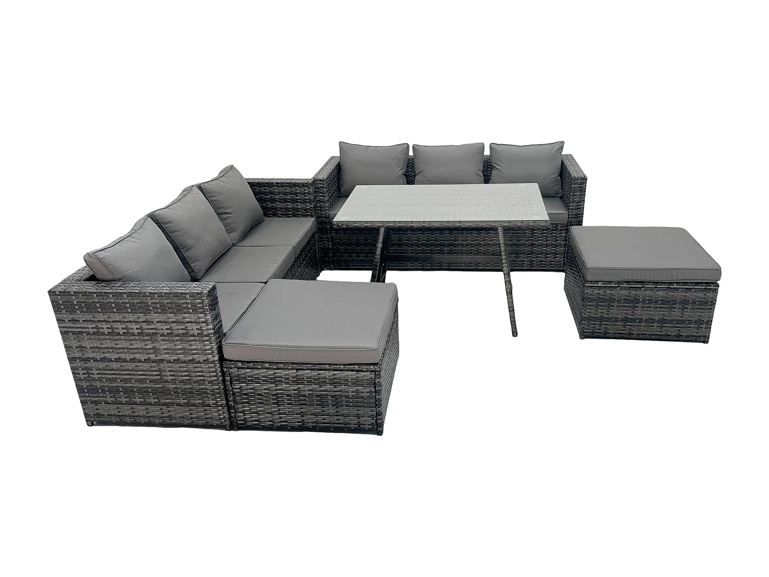 Fimous 8 Seater Lounge Rattan Sofa Dining Table Outdoor Garden Furniture