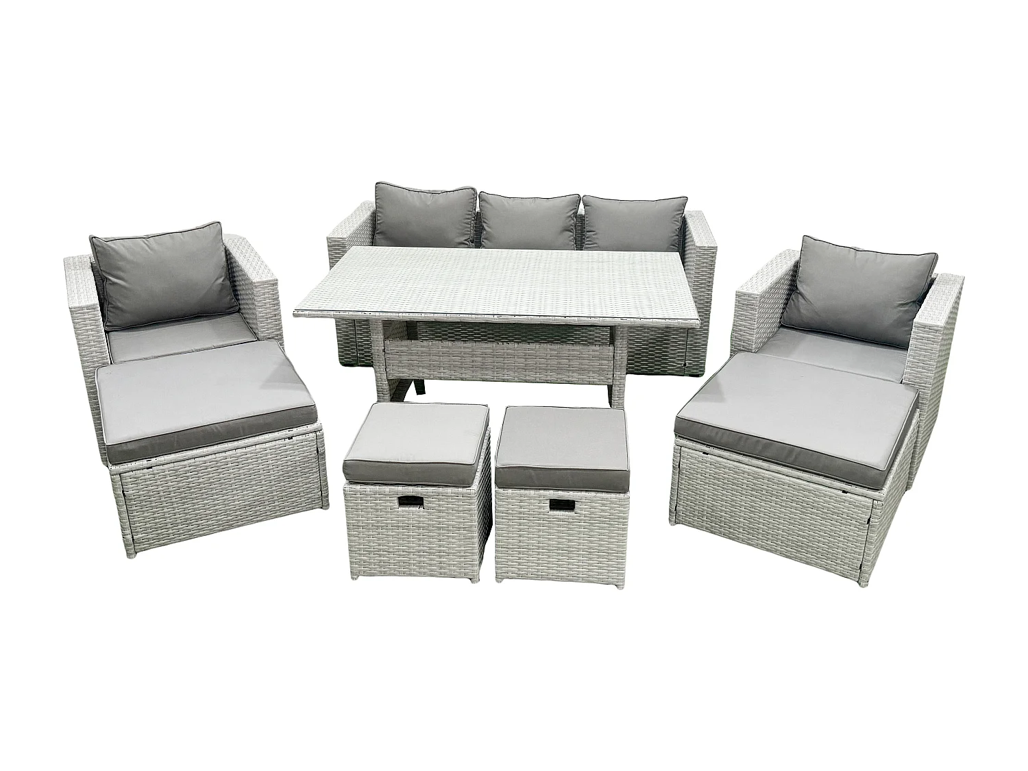 Fimous Rattan Garden Furniture Set Outdoor 9 Seater Patio Dining Sets with Glass Top Dining Table Light Grey Mixed