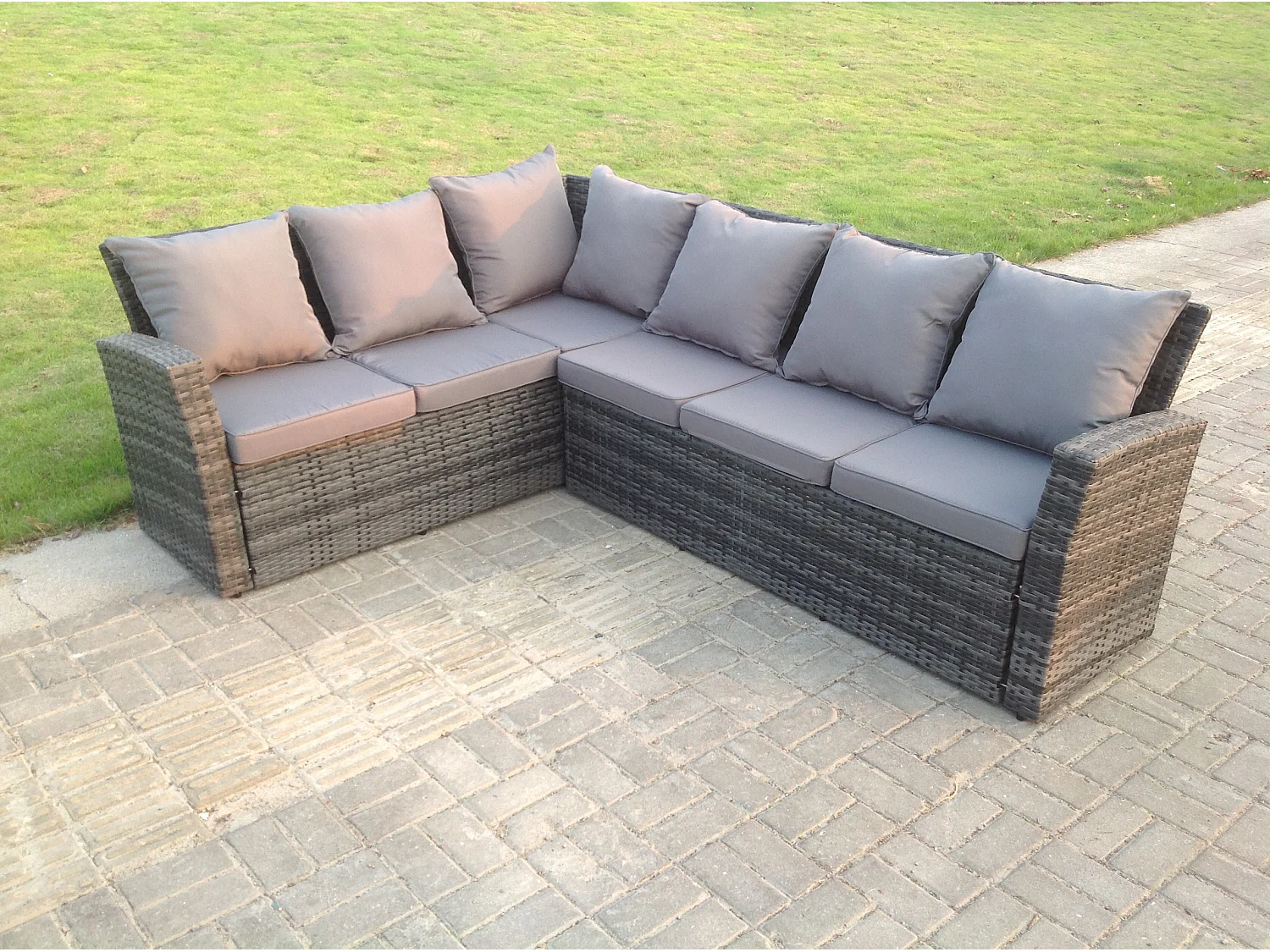6 Sitzer Hoher Rücken Rattan Gartenmöbel-Set Ecksofa mit Schwarz gehärtet Esstisch Esstisch