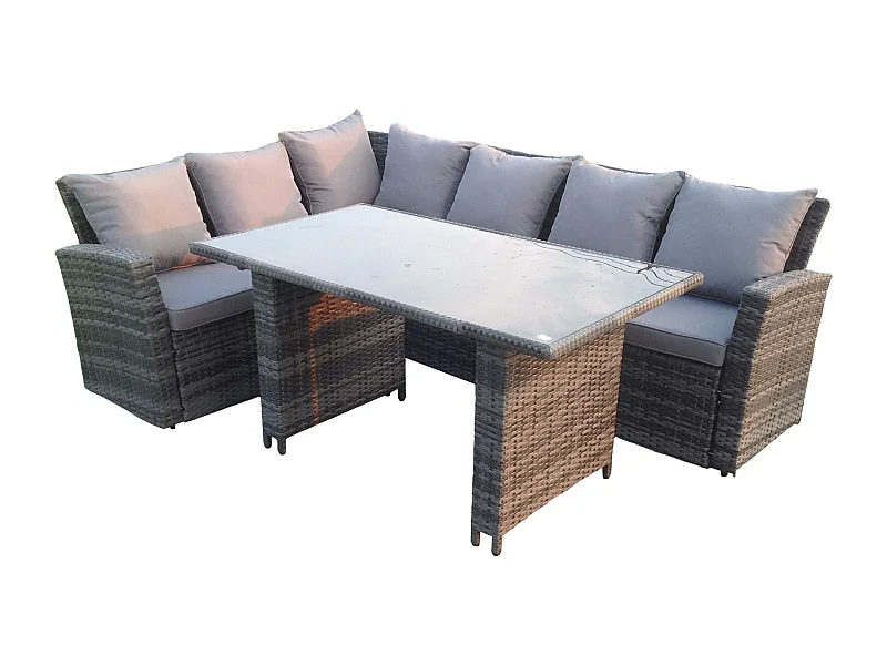 6 Sitzer Hoher Rücken Rattan Gartenmöbel-Set Ecksofa mit Schwarz gehärtet Esstisch Esstisch