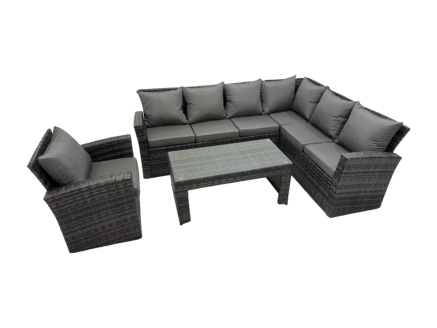 7 Seat Outdoor Gartenmöbel-Set Ecksofa Set Terrassen Sofa Sessel Tisch Set mit Kissen Dunkelgrau gemischt