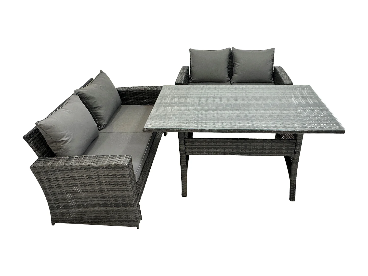 Dunkelgrau Polyrattan Gartenmöbel-Set Liebe Sofa Outdoor Rechteckiger Esstisch