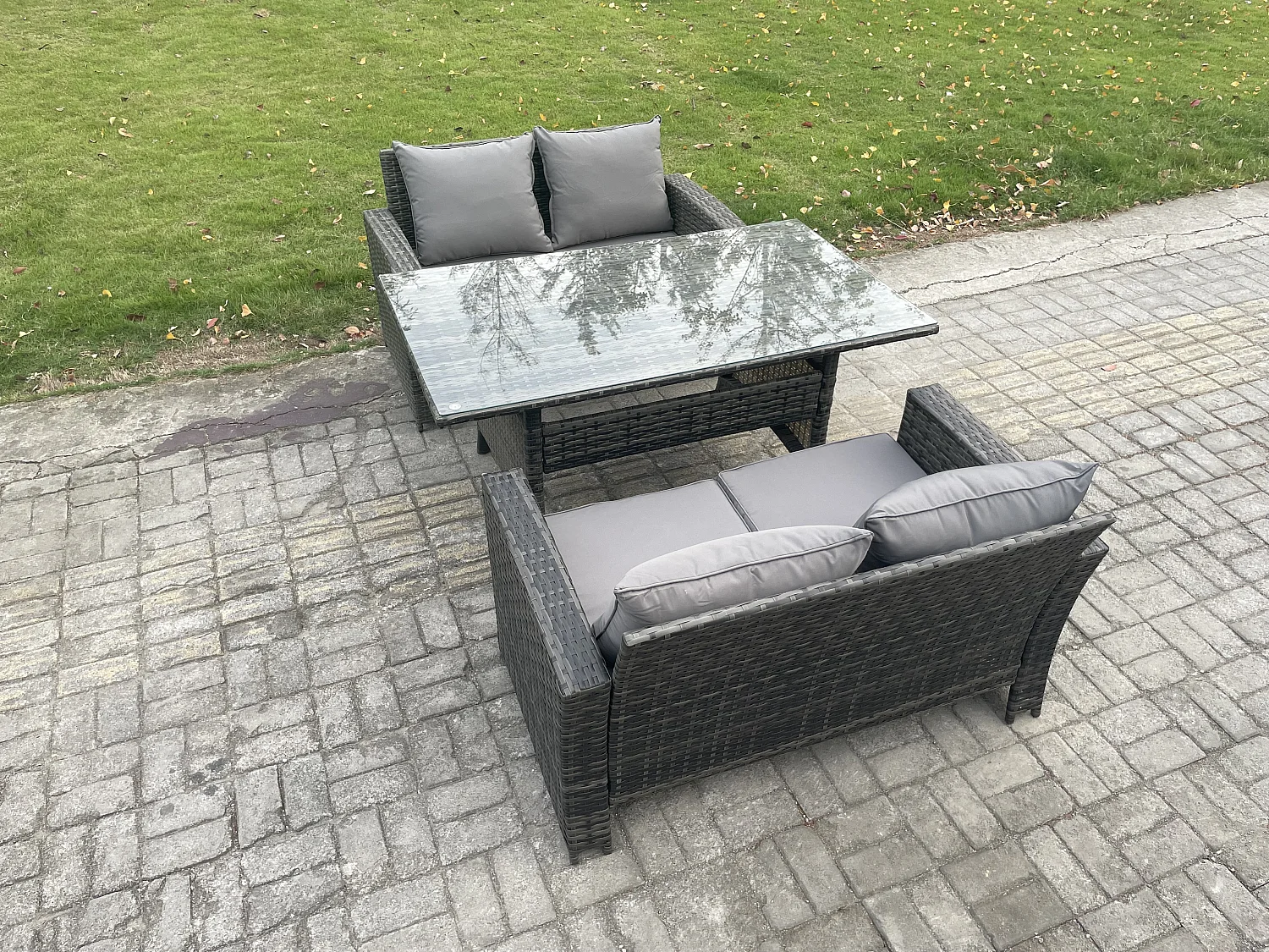 Dunkelgrau Polyrattan Gartenmöbel-Set Liebe Sofa Outdoor Rechteckiger Esstisch