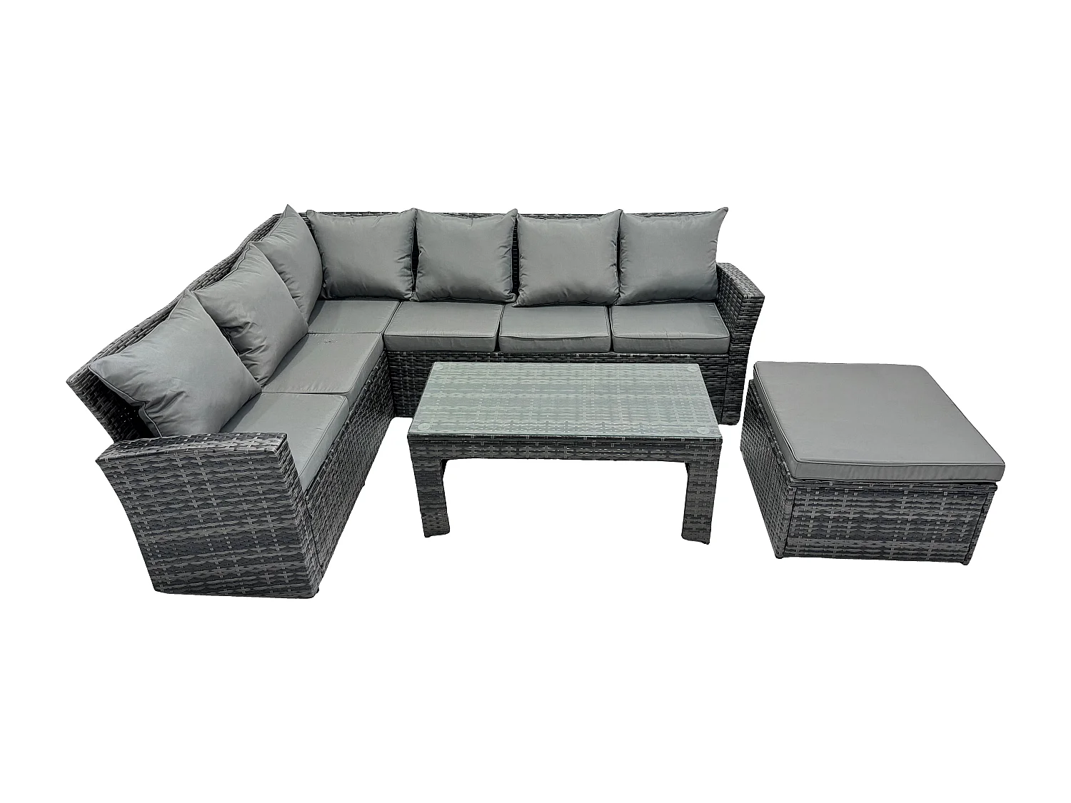 7 Seat Outdoor Gartenmöbel-Set Ecksofa Set Terrassen Sofa Tisch Set mit Großer Fußhocker Dunkelgrau gemischt