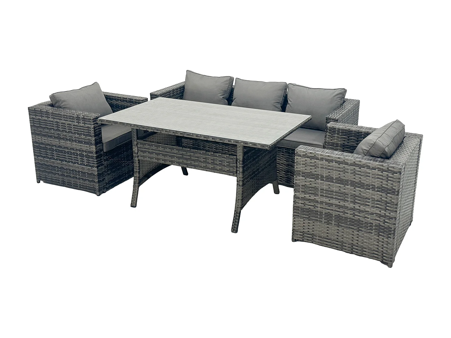Fimous 5 Seater PE Wicker Rattan Garden Furniture Set Patio Chair and Rectangular Dining Table Set Dark Grey Mixed