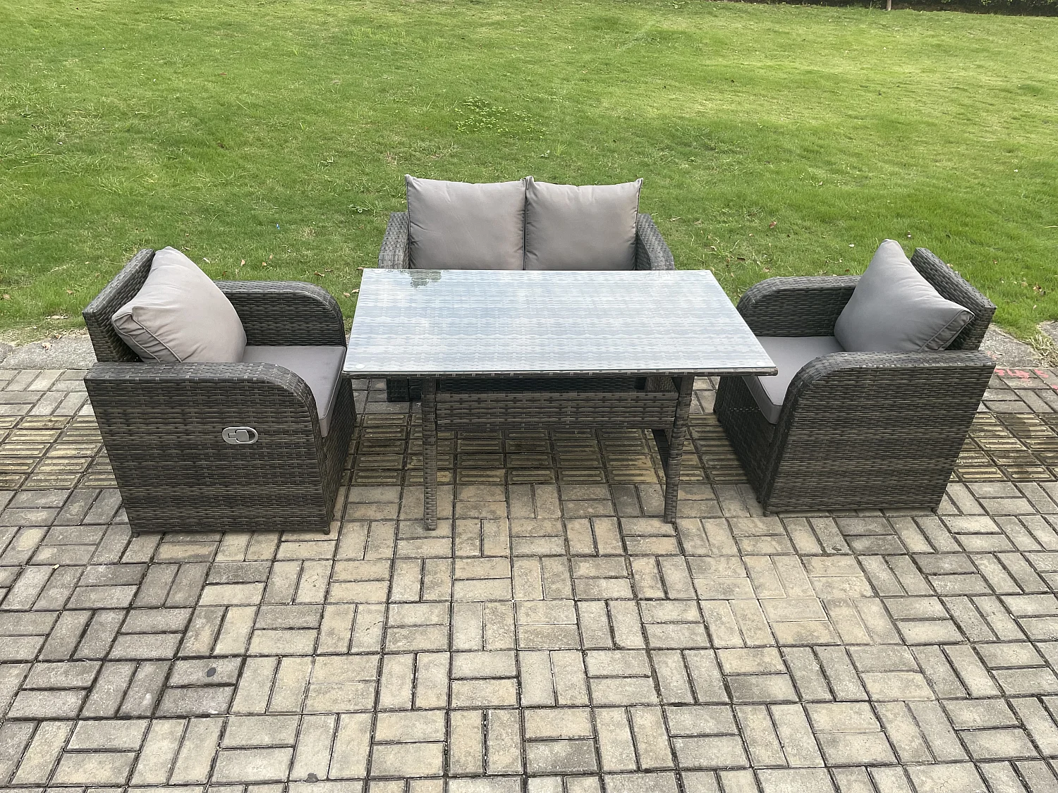 Outdoor Gartenmöbel-Set 4 Teil Grau Terrassenmöbel Set Terrassen 4 Sitzer Set Outdoor Rechteckiger Tisch und Sesseln