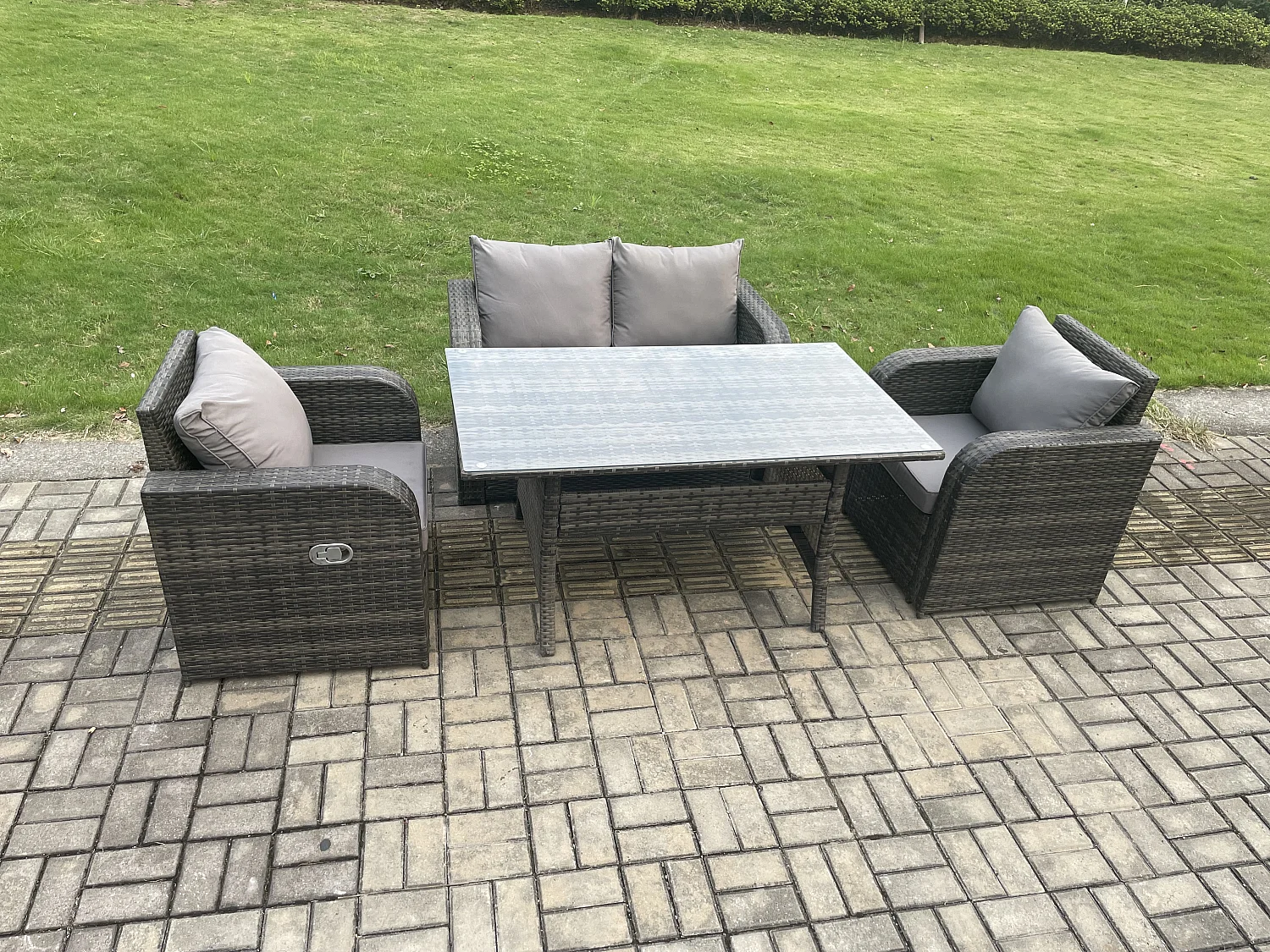 Outdoor Gartenmöbel-Set 4 Teil Grau Terrassenmöbel Set Terrassen 4 Sitzer Set Outdoor Rechteckiger Tisch und Sesseln