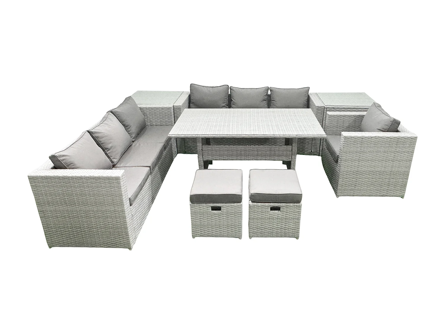 Fimous 8 Pieces Outdoor Rattan Sofa Set with Cushions Patio Garden Furniture Sets with Armchair Dining Table 2 Side Tables 2 Small Footstools