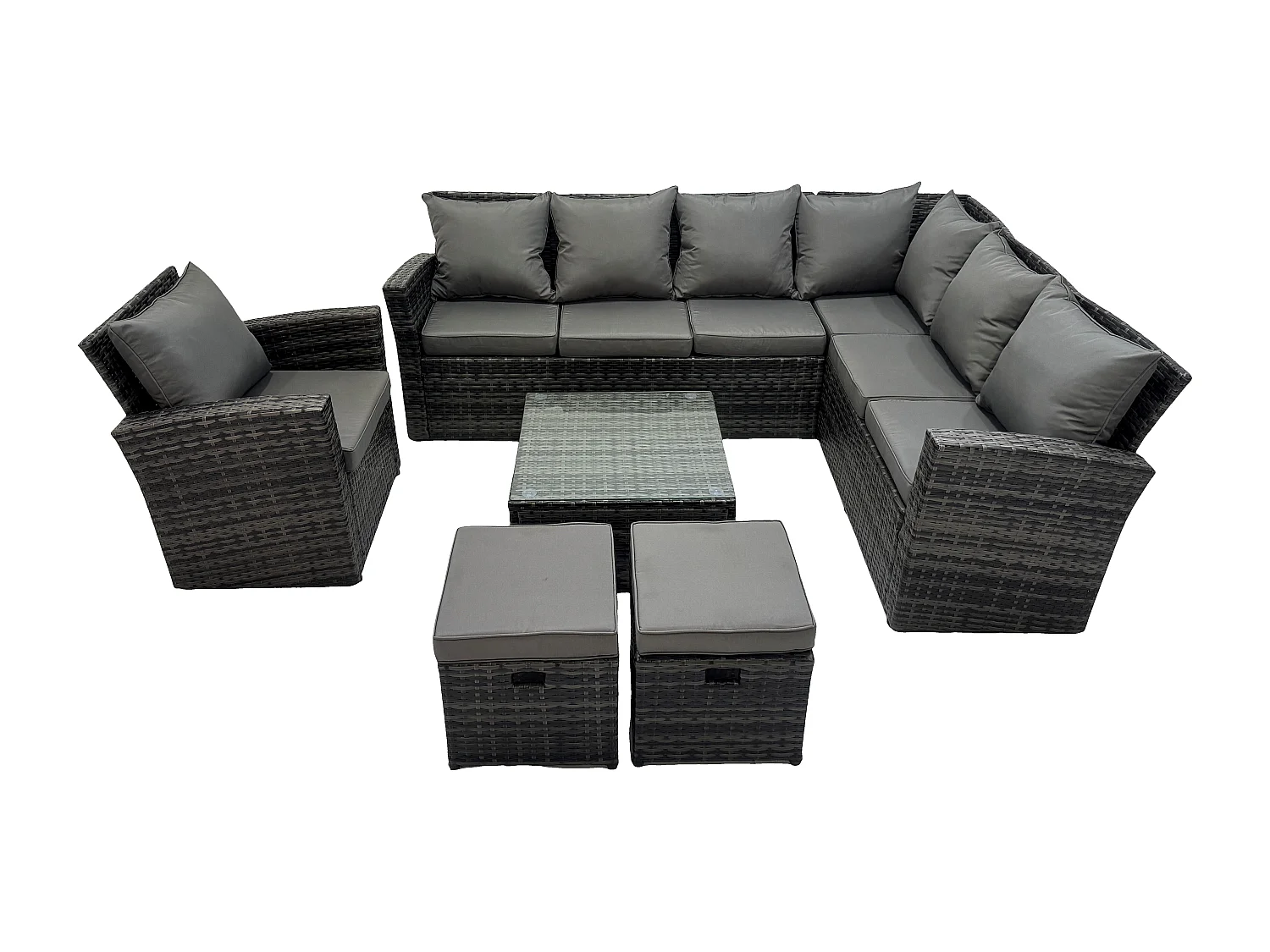 Fimous 9 Seater High Back Rattan Garden Furniture Set Corner Sofa With Square Coffee Table Stools With Chair