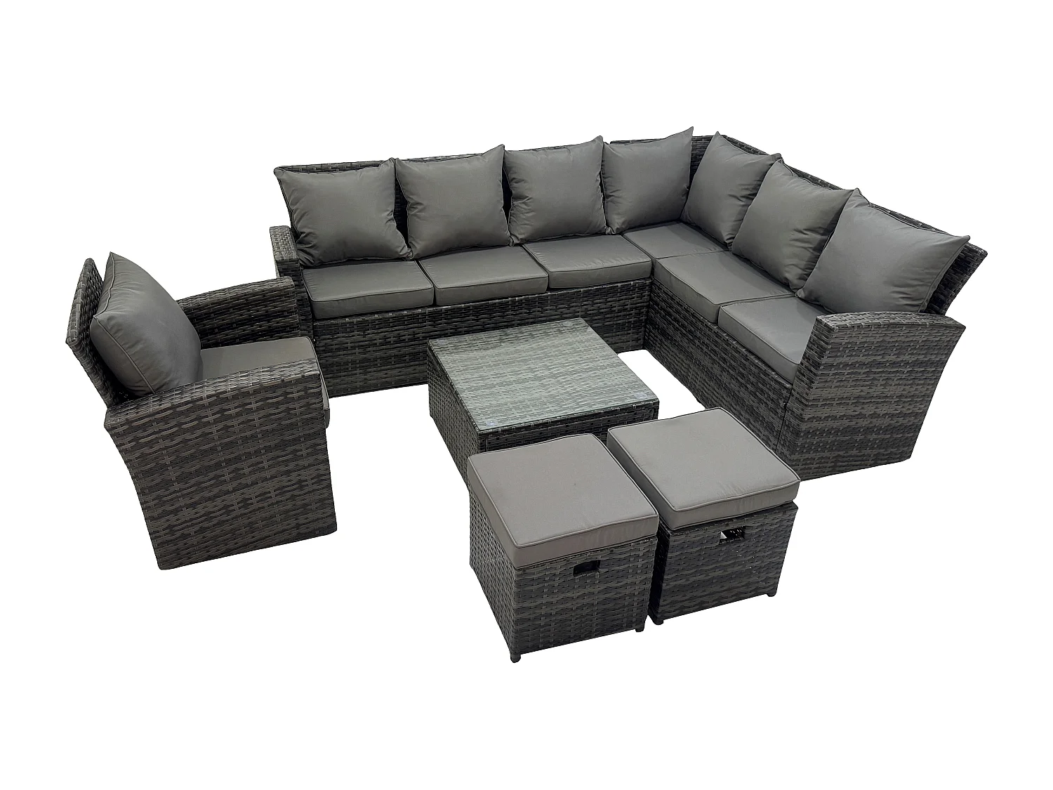 Fimous 9 Seater High Back Rattan Garden Furniture Set Corner Sofa With Square Coffee Table Stools With Chair