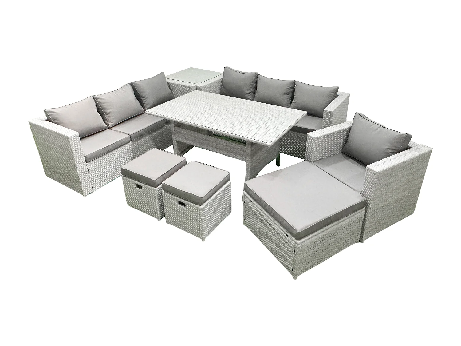 Fimous 8 Pieces Outdoor Rattan Sofa Set with Cushions Patio Garden Furniture Sets with Armchair Dining Table Side Table 3 Footstools
