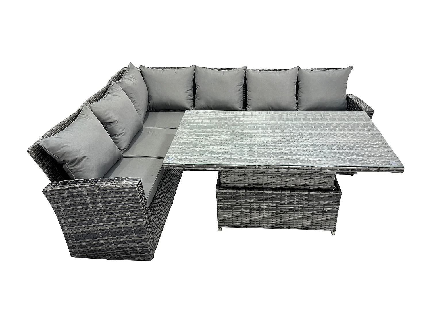 Fimous Outdoor Rattan Corner Sofa Garden Furniture High Back Sofa Set Adjustable Rising Lifting Table Set 6 Seater